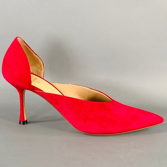 FRANCESCO RUSSO Size 7 Red Suede Pointed Toe D'Orsay Pumps - Picture 3 of 11